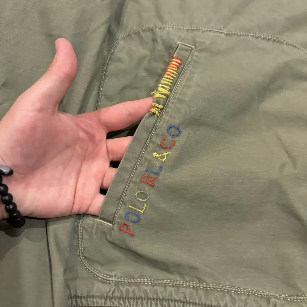 Authentic Polo Ralph Lauren Military Bomber Jacket Mens XL Peace Love USRL Green